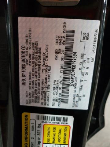 3FA6P0CD9KR199594 Ford FUSION SEL