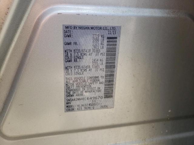 5N1AR2MN4EC649670 Nissan Pathfinder S
