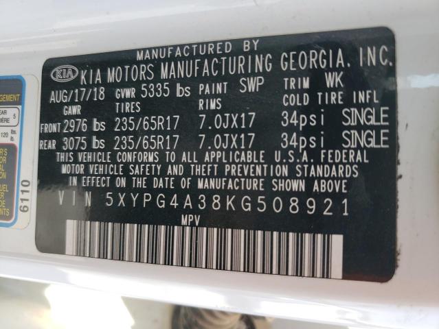 5XYPG4A38KG508921 KIA SORENTO L
