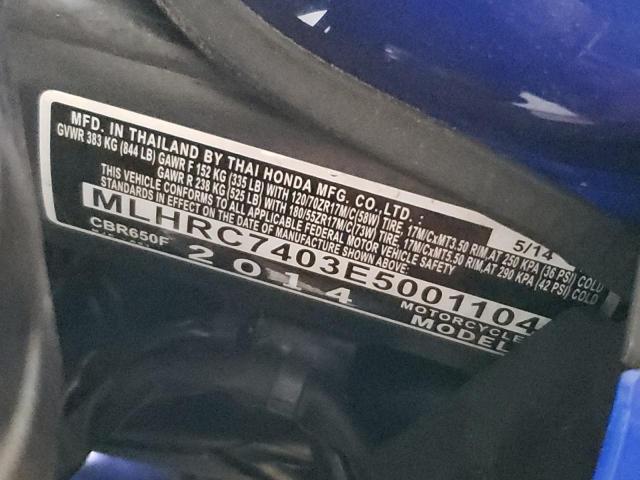 2014 HONDA CBR650 F MLHRC7403E5001104