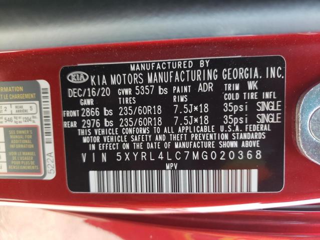 5XYRL4LC7MG020368 KIA SORENTO S