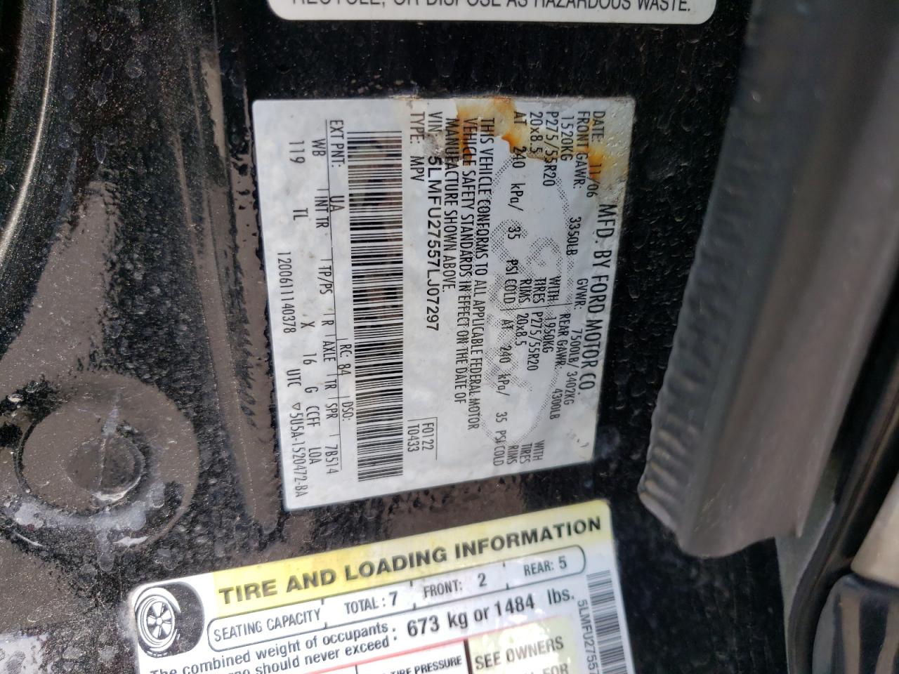 5LMFU27557LJ07297 2007 Lincoln Navigator