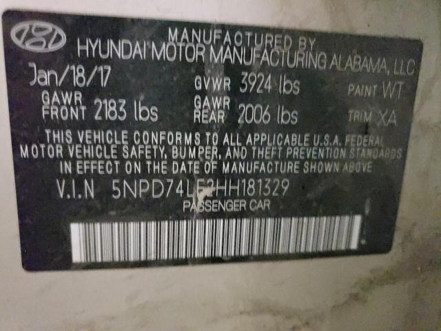 5NPD74LF2HH181329 Hyundai ELANTRA SE