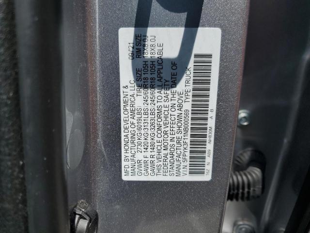 5FPYK3F11NB000569 Honda Ridgeline Sport