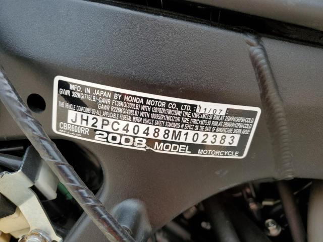 2008 HONDA CBR 600RR - JH2PC40488M102383