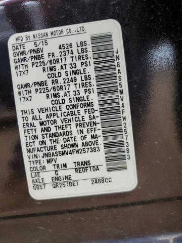 JN8AS5MV4FW257383 Nissan Rogue Select S
