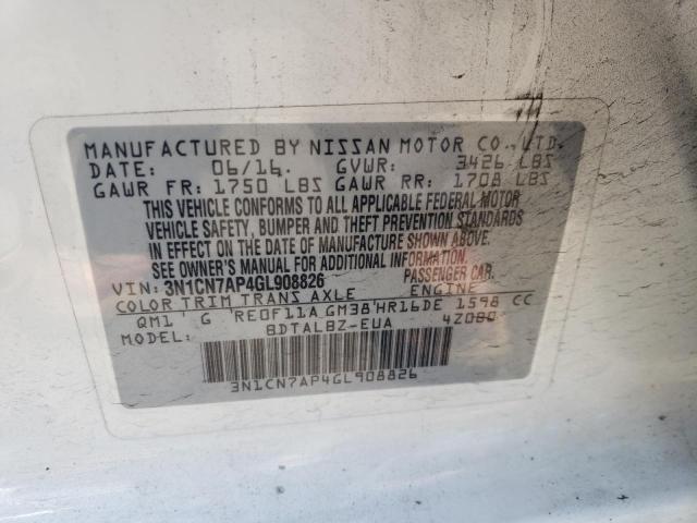 3N1CN7AP4GL908826 Nissan VERSA S