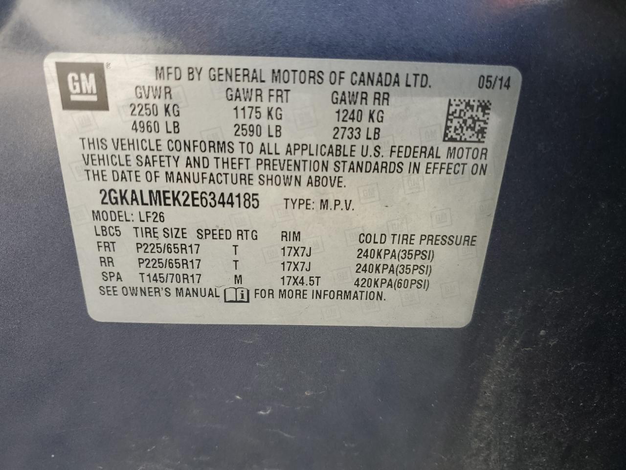 2GKALMEK2E6344185 2014 GMC Terrain Sle