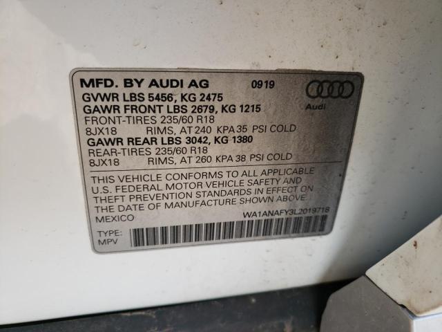 2020 AUDI 100 QUATRO WA1ANAFY3L2019718
