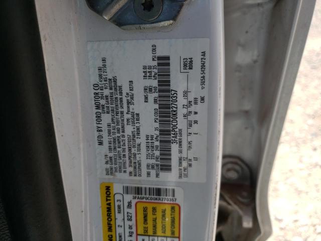 3FA6P0CD0KR270357 2019 FORD FUSION, photo no. 12