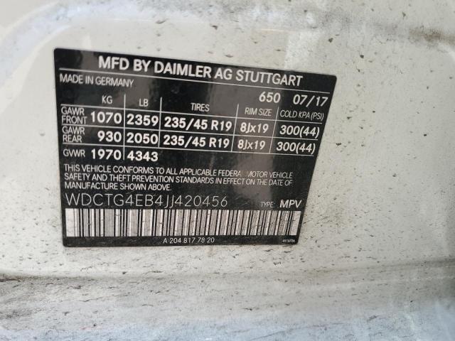 WDCTG4EB4JJ420456 Mercedes-Benz GLA 250