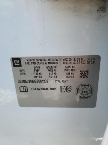 2016 CHEVROLET CRUZE LT - 3G1BE5SM0GS604232