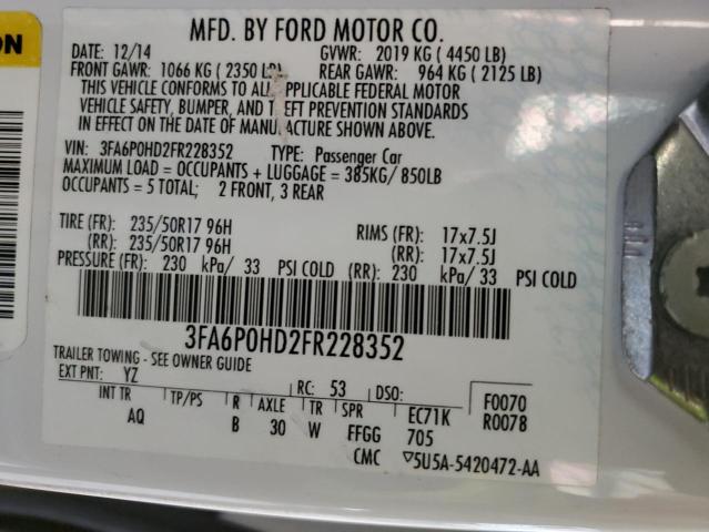 3FA6P0HD2FR228352 Ford FUSION SE