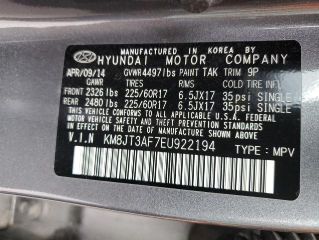 2014 Hyundai Tucson Gls VIN: KM8JT3AF7EU922194 Lot: 57873543