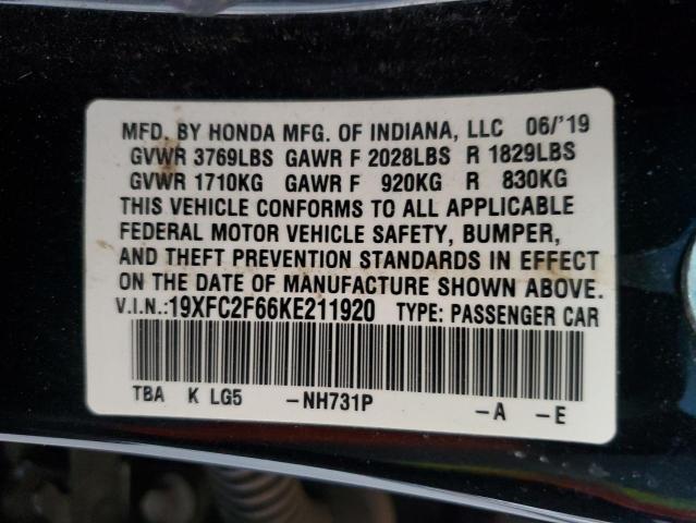 2019 HONDA CIVIC 4D 19XFC2F66KE211920