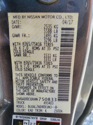 1N6AD0CUXHN750833 Nissan Frontier Sv