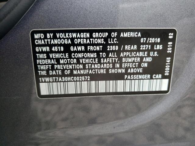  VOLKSWAGEN PASSAT 2017 Сірий