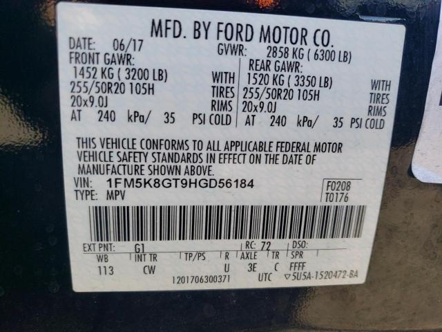 1FM5K8GT9HGD56184 Ford EXPLORER SPORT