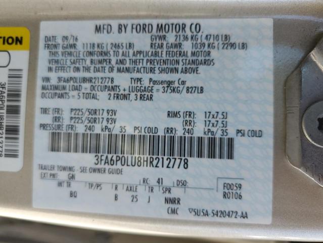 3FA6P0LU8HR212778 Ford Fusion Se Hybrid