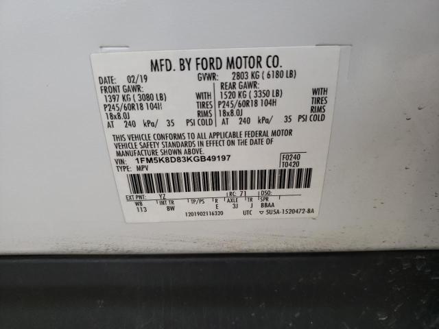 1FM5K8D83KGB49197 Ford EXPLORER XLT