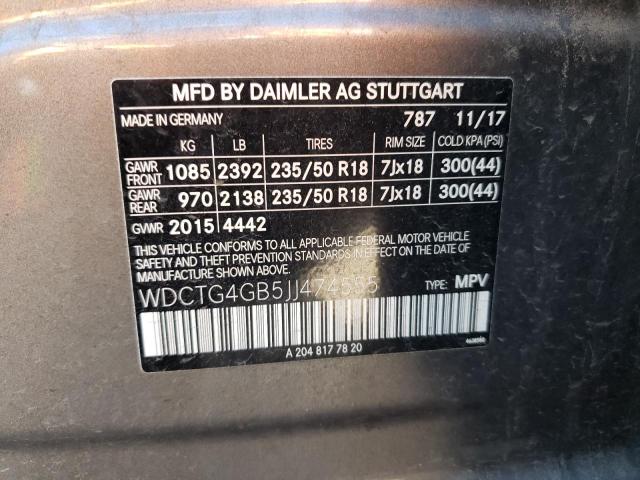 WDCTG4GB5JJ474555 Mercedes-Benz Gla 250 4matic