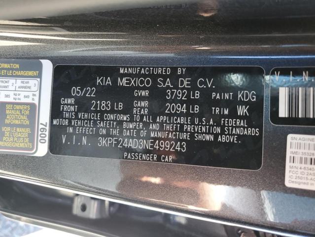 3KPF24AD3NE499243 KIA FORTE FE