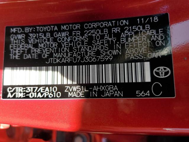 JTDKARFU7J3067599 Toyota PRIUS