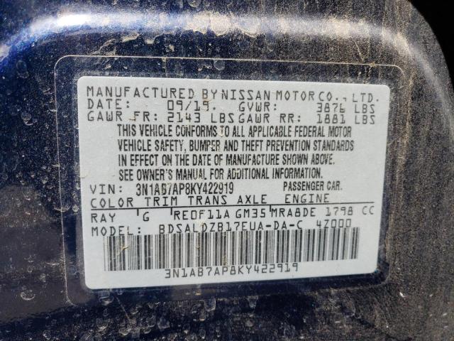 3N1AB7AP8KY422919 Nissan SENTRA S