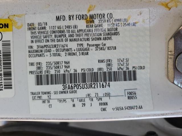 3FA6P0SU3JR211674 Ford Fusion Titanium/platinum Phev