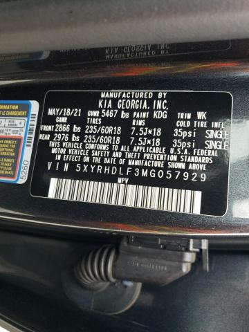 5XYRHDLF3MG057929 KIA SORENTO EX