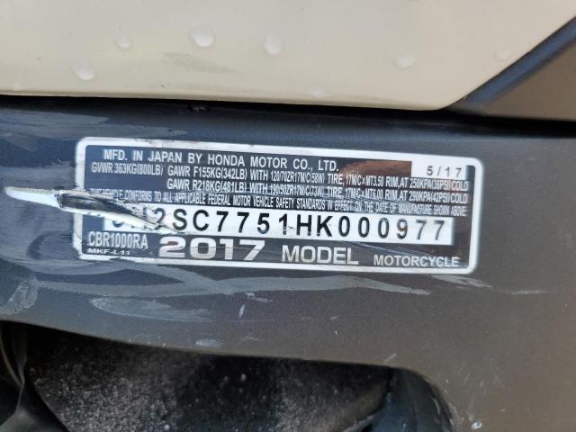 2017 HONDA CBR1000 RA - JH2SC7751HK000977