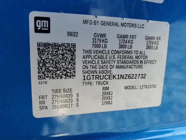 1GTRUCEK1NZ622732 GMC Sierra K1500 Elevation