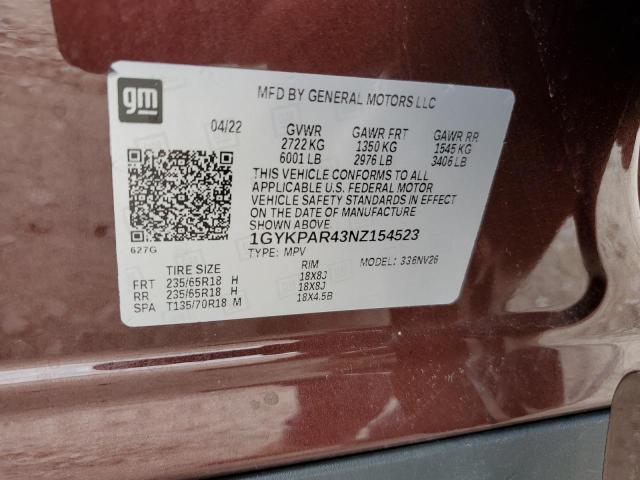 2022 CADILLAC XT6 LUXURY 1GYKPAR43NZ154523