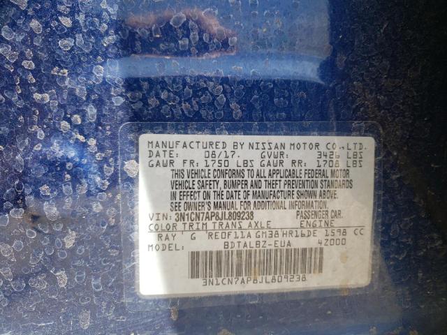 3N1CN7AP8JL809238 Nissan VERSA S