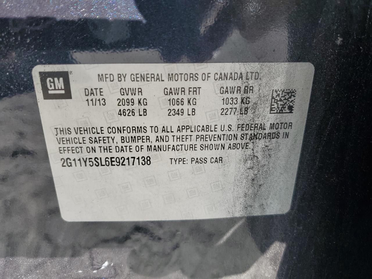 2G11Y5SL6E9217138 2014 Chevrolet Impala Ls