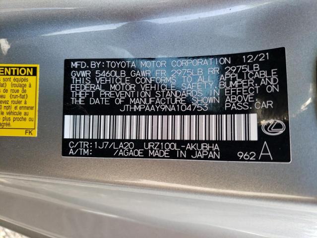 2022 LEXUS LC 500 JTHMPAAY9NA104753