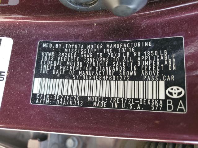 2017 Toyota Corolla L VIN: 5YFBURHE8HP601272 Lot: 61385594