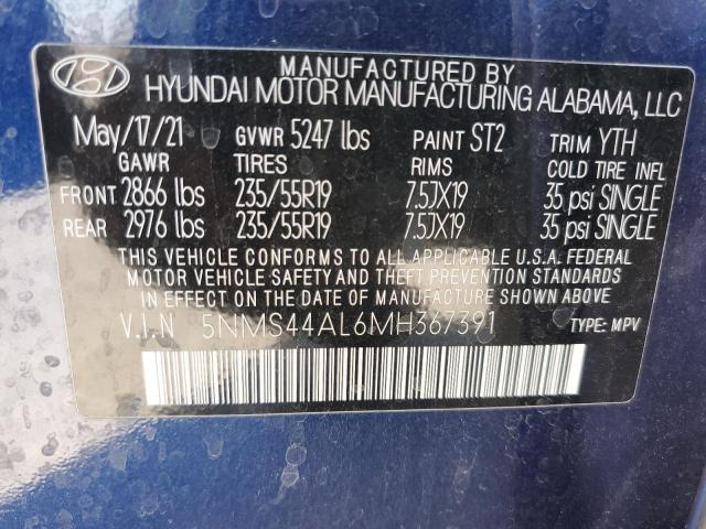 VIN 5NMS44AL6MH367391 2021 HYUNDAI SANTA FE no.13