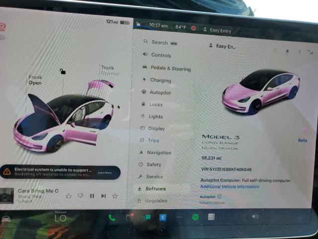 5YJ3E1EB9KF406846 Tesla MODEL 3