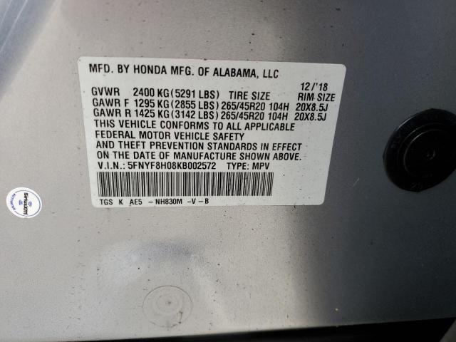 2019 HONDA PASSPORT 5FNYF8H08KB002572