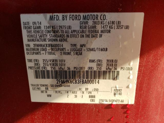 2FMHK6C83FBA00014 | 2015 FORD FLEX SEL