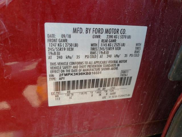 2FMPK3K98KBB10331 2019 FORD EDGE, photo no. 12