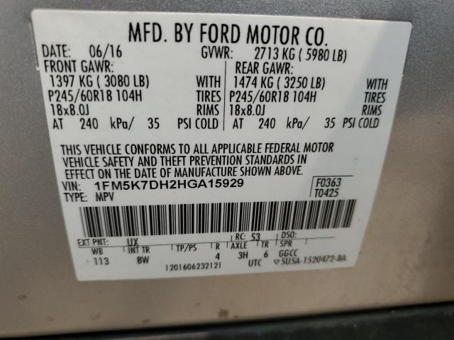 1FM5K7DH2HGA15929 Ford EXPLORER XLT
