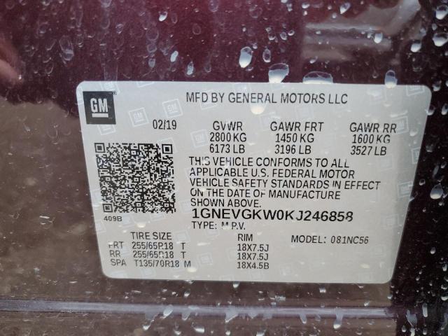 1GNEVGKW0KJ246858 Chevrolet Traverse Lt