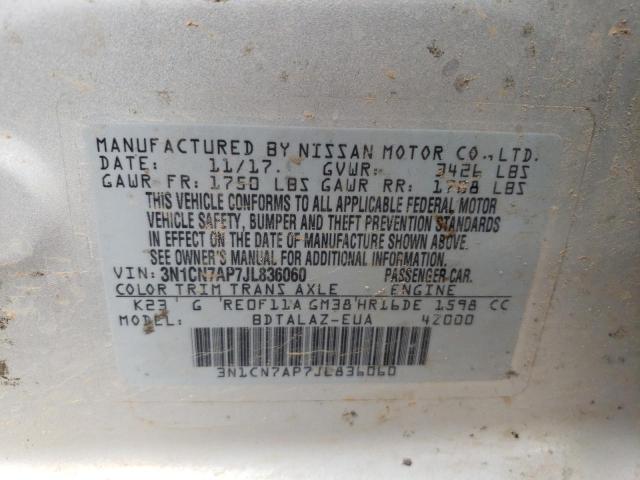 3N1CN7AP7JL836060 Nissan VERSA S