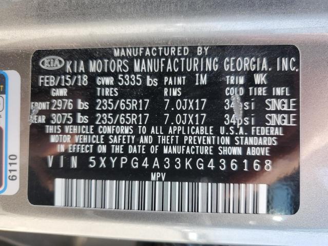 5XYPG4A33KG436168 KIA SORENTO L