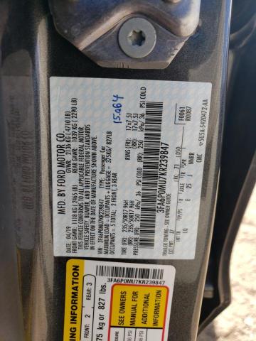 3FA6P0MU7KR239847 Ford FUSION SEL