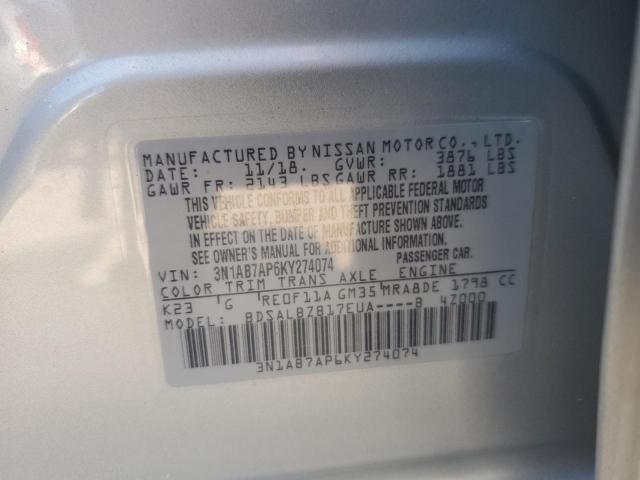 3N1AB7AP6KY274074 Nissan Sentra S 10