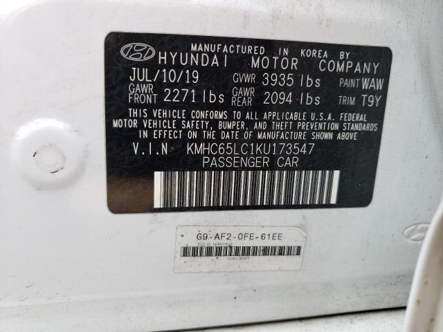 2019 HYUNDAI IONIQ BLUE - KMHC65LC1KU173547
