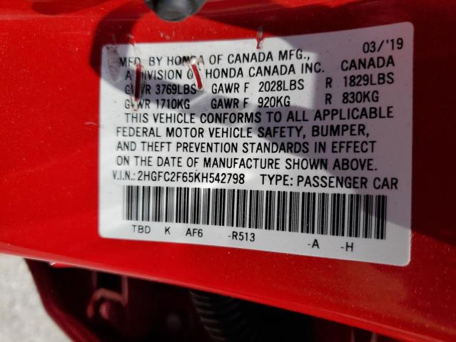 2HGFC2F65KH542798 Honda Civic Lx